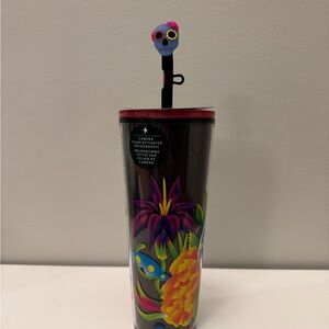 Starbucks Dia De Muertos Holographic 24oz Tumbler Cup with Skull Straw Topper